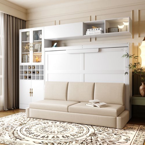 Anysun - Full Size Murphy Bed Wall Bed with Sofa , Shelves USB & Light - White-Front_Standard 