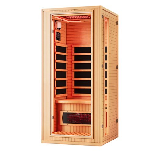 U-HOMY - 1-Person Hemlock Infrared Sauna with Red Light Therapy, Tempered Glass Door & Bluetooth - Wood-Front_Standard 