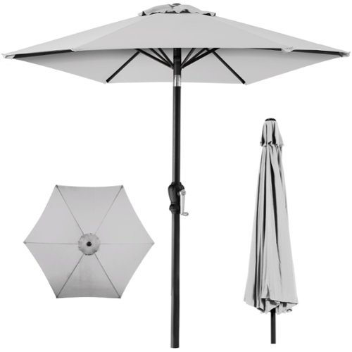 Best Choice Products - 10ft Outdoor Steel Market Patio Umbrella w/ Crank, Tilt Push Button, 6 Ribs - Fog Gray-Front_Standard 