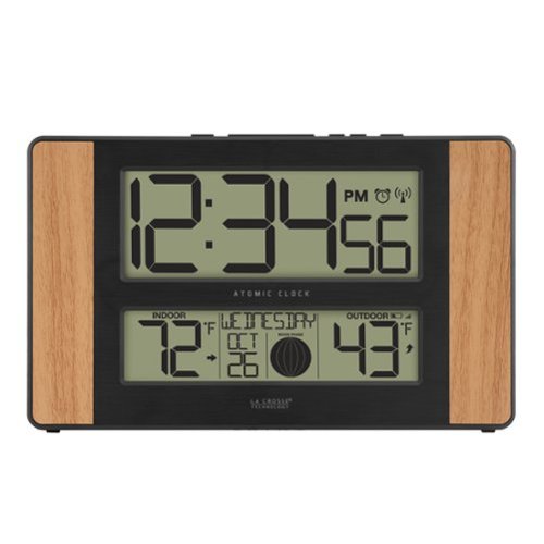La Crosse Technology - Atomic Digital Clock with Temperature and Moon Phase - Oak-Front_Standard 