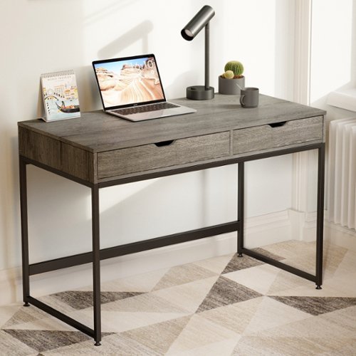 Bestier - 43-Inch Modern Writing Desk with 2 Drawers Compact Study, Office & Vanity Desk for Small Spaces Easy Assembly - Gray-Front_Standard 