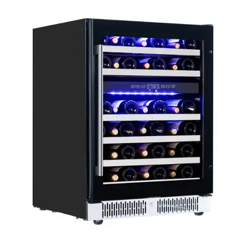 Front. Akicon - Luchar 24” Built-in Dual Zone Wine Cooler Refrigerator with Temperature Memory 46 Bottles in Black - Black.