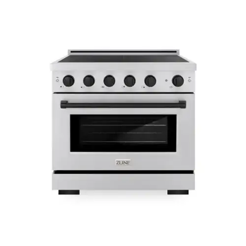 Front. ZLINE - Autograph 36 in. 5.2 cu. ft. Paramount Freestanding Induction Range with 5 Burners and Electric Oven w/ Black Accents - Stainless Steel.