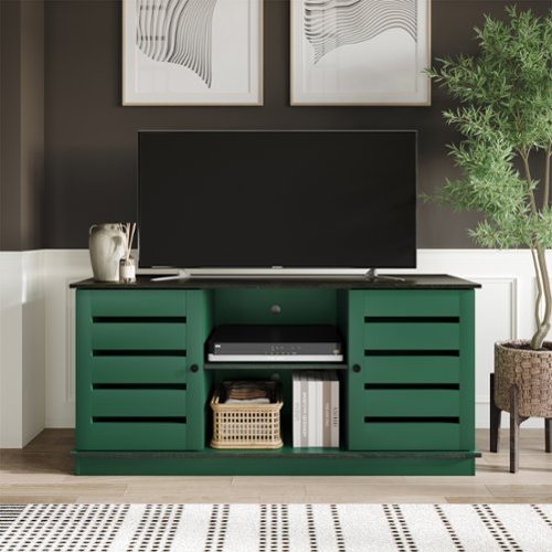 ChaletPosh - Classic TV Console with Two Cabinet Doors and Dual Open Storage Compartments - Green-Front_Standard 