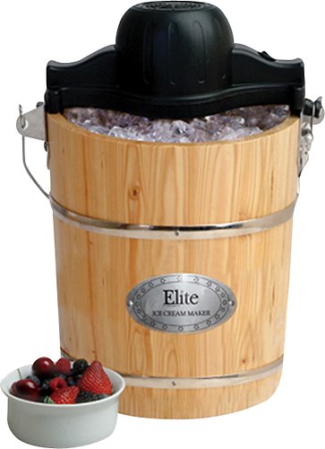  Elite Gourmet - 6-Quart Old-Fashioned Ice Cream Maker - Black/Wood