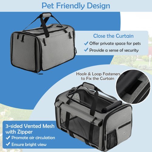 Costway Cat Carrier with Wheels Large Rolling Cat Dog Carrier w/Telescopic Handle - Grey WORLDWIDE DELIVERY
