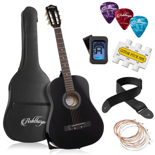 Ashthorpe - Beginner Acoustic Guitar Package - Starter Kit - Black-Front_Standard 