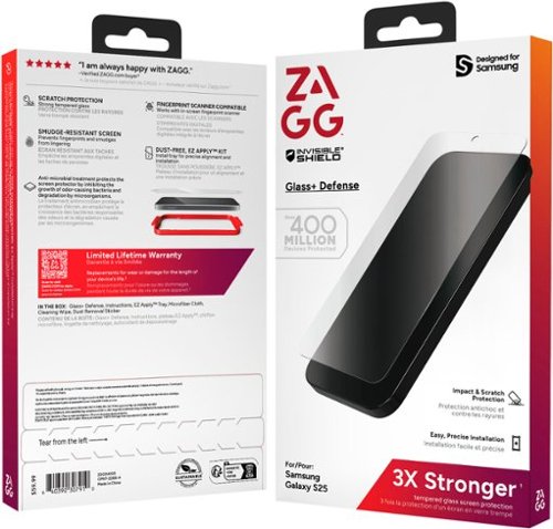 ZAGG - InvisibleShield Glass+ Defense Screen Protector for Samsung Galaxy S25 - Clear