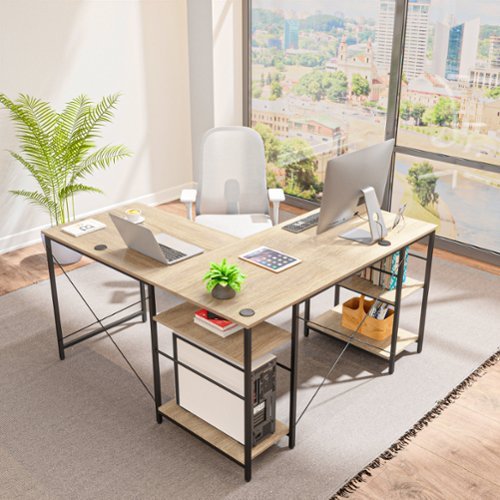 Bestier - L-Shaped Gaming Desk - 55" Wide - Light Oak