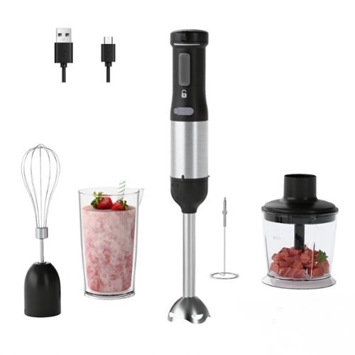 WHALL - 5-in-1 Cordless Immersion Hand Blender - Variable Speed, Rechargeable Handheld Blender for Smoothies - Black-Front_Standard 