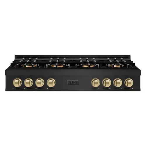 Front. ZLINE - ZLINE Autograph 48 in. Black Stainless Classic Rangetop with 8 DuoPro Burners and Bronze Accents (PCRTBZ-48-CB) - Black Stainless Steel.