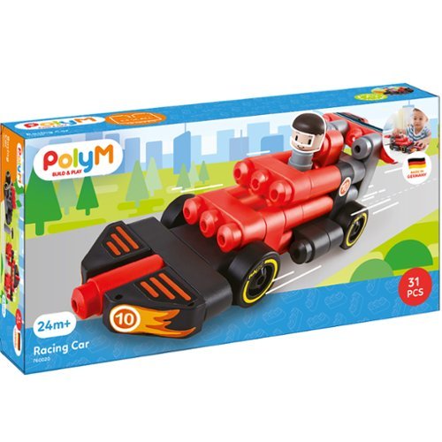 Hape - Hape: PolyM: Racing Car - Black & Red - 31pc Building Blocks Toy Set-Ages 2+