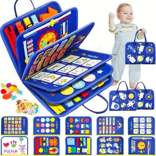  Auledio - Montessori Busy Board for Toddler Sensory Toy Activity Board Christmas Gift for kids - Blue