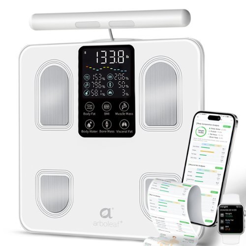 Arboleaf - Scale for Body Weight, 26 Metrics Full Body Composition Analyzer, 8-Electrode High Precision,Bluetooth Sync - White-Front_Standard 