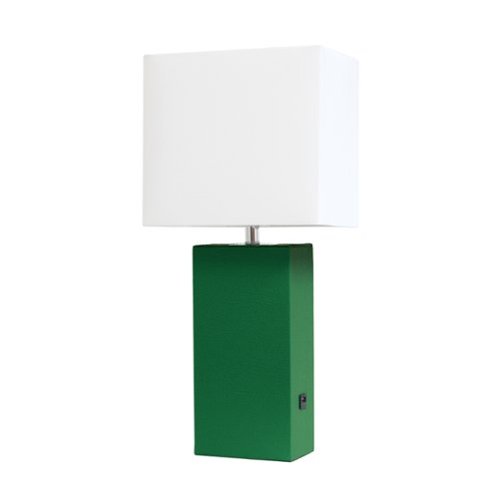 Lalia Home - Lexington Leather Base Modern Table Lamp with USB - Green-Front_Standard 