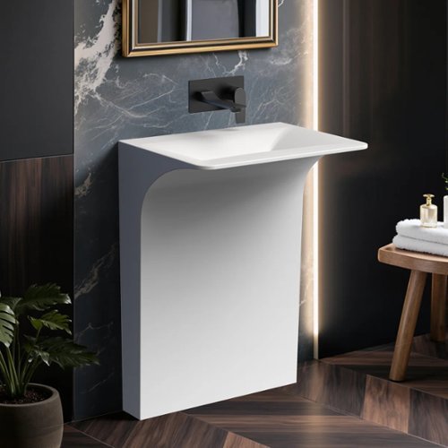 Koligey - 33.2'' Tall Solid Surface Pedestal Sink, Bathroom Sink - White-Front_Standard 