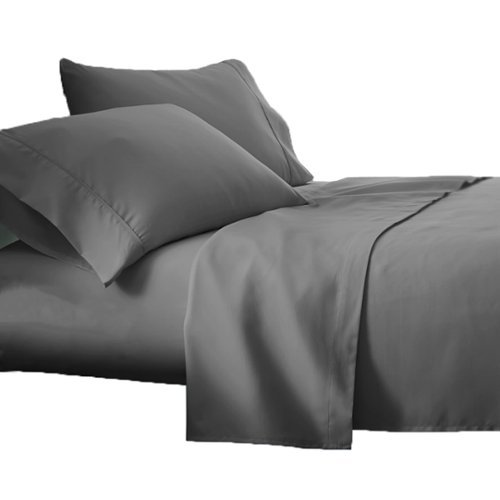 Plazatex - Luxurious Ultra Soft 100% Cotton Moisture Wicking Solid Color 4 Pieces Sheet Set Queen - Silver Gray-Front_Standard 