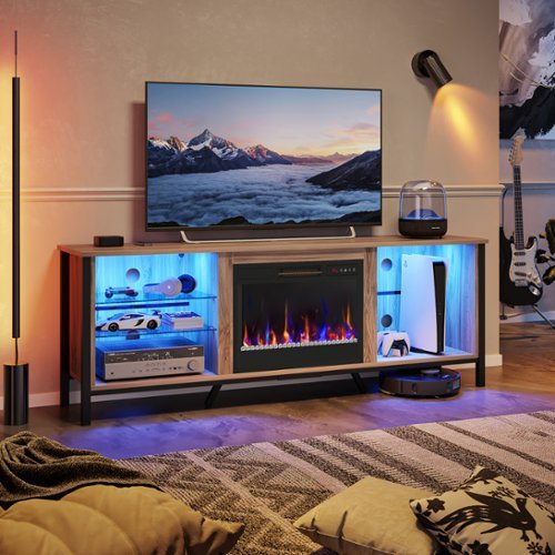 Bestier - TV Stand with Fireplace for TV Gaming Entertainment Center Up to 75" - Pinewood