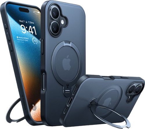 TORRAS - Ostand Q3 Spin – Military-Grade Translucent Case with 360° Rotating Magnetic Stand for Apple iPhone 16 - Black