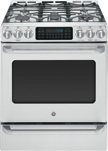 GE - Cafe 5.4 Cu. Ft. Self-Cleaning Freestanding Dual Fuel Convection Range - Stainless/Stainless look-Front_Standard 