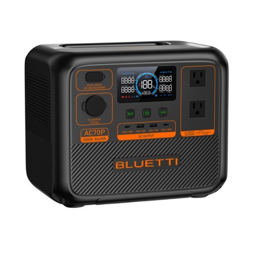 BLUETTI - AC70P 1000W Back-Up Solar Generator (864 Wh Capacity) - Black