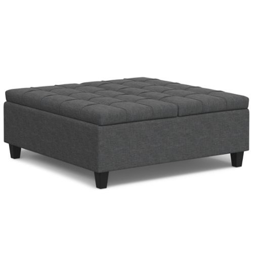 Simpli Home - Harrison Large Square Coffee Table Storage Ottoman - Slate Grey-Front_Standard 
