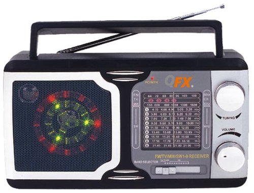QFX - Portable 12-Band Radio with LED Party Lights and AM/FM/SW/TV Radio - Black-Front_Standard 