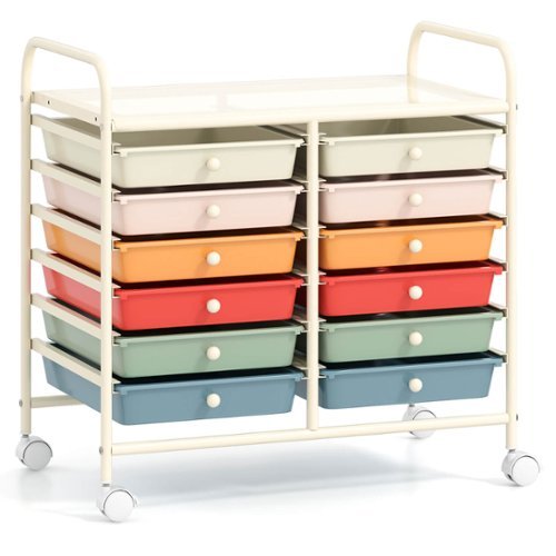 Costway - 12 Drawers Rolling Cart Storage Scrapbook Paper Studio Organizer Bins - Macaron-Front_Standard 
