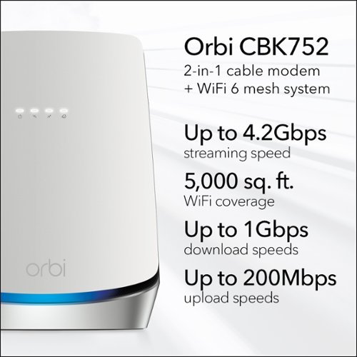 NETGEAR Orbi AX4200 Tri-Band Mesh WiFi 6 System with 32x8 DOCSIS 3.1 Cable Modem (2-Pack) - White WORLDWIDE DELIVERY