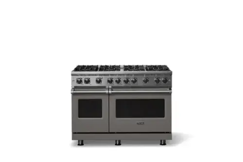Front. Viking - 6.1 Cu. Ft. Professional 5 Series Freestanding Double Oven Gas Convection 8 Burner Range - Damascus Gray.