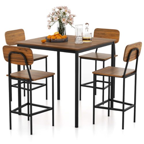 Costway 5-Piece Industrial Dining Table Set with Counter Height Table & 4 Bar Stools - Walnut