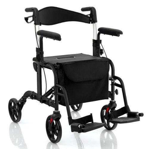 Costway - Folding Rollator Walker with Seat & 8" Wheels Supports up to 300 lbs - Black-Front_Standard 