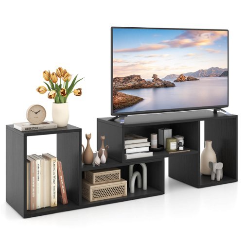 Costway - 2 PCS Adjustable TV Stands with Storage Cubes for TVs up to 55 Inches Cabinets - Black-Front_Standard 