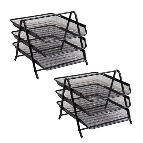 Mind Reader - Network Collection, 3-Tier Paper Tray, File Storage, Desktop Organizer, Metal Mesh, Set of 2, Black-Front_Standard 
