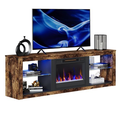 Bestier - 70-inch Gaming TV Stand Fireplace Entertainment Center with RGB Lights - Brown-Front_Standard 