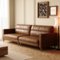 luck idea - Luxury Vintage Oil-Waxed Leather Sofa 86.61" Sturdy Frame & Couch Comfortable Seating-High-End Living Room Couch - Brown-Front_Standard