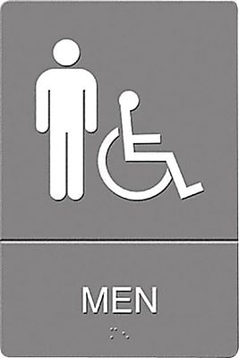 U.S. Stamp & Sign Headline ADA "MEN" Wheelchair Accessible Restroom Sign, 6" x 9", Gray/White (UST4815) - Gray and White