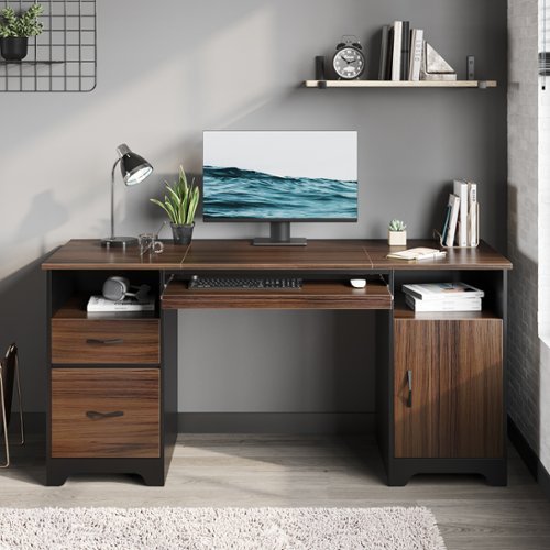 Bestier 59inch Executive Gaming Desk with File Drawer, Storage Drawers, and Cabinet - Cherry
