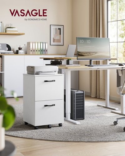 Songmics Home - 2-Drawer Mobile Filing Cabinet, Small Rolling Filing Cabinet, Printer Stand, Hanging File Folders - Snow White-Front_Standard 