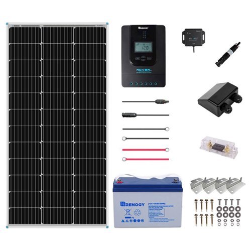 Renogy - Mountable Solar Panel Kit (100W Panel, 50ah Hybrid Gel Battery & Accy's) - Black-Front_Standard 