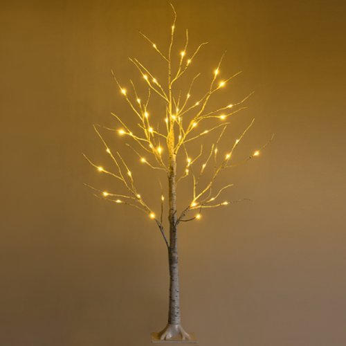 Costway - 4ft Pre-lit Twig Birch Tree for Christmas Holiday with 48 LED Lights - White