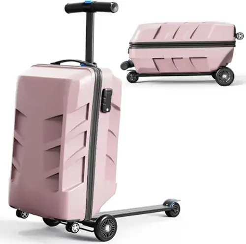 Front. Circus Cirle - 21" 3-D Hardshell Scooter Suitcase for Kid/Adult - Rose Gold.
