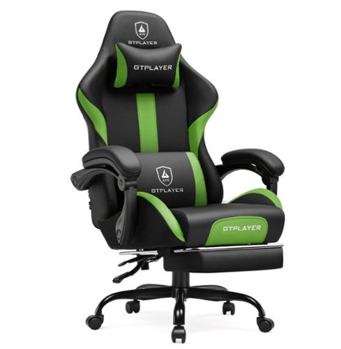 GTPlayer - Gaming Chair with Pocket Spring Cushion PU Leather Ergonomic Computer Chair with Footrest and Lumbar Support - Green-Front_Standard 