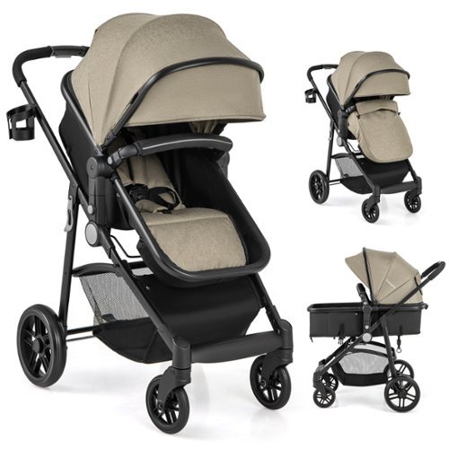 Costway - 2 in 1 Foldable Baby Stroller Kids Travel Newborn Infant Buggy Pushchair 22 lbs - Coffee-Front_Standard 