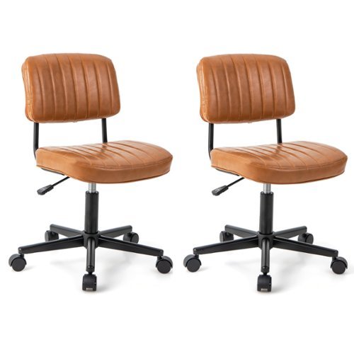 Costway - 2PCS PU Leather Office Chair Adjustable Swivel Task Chair with Backrest - Orange-Front_Standard 