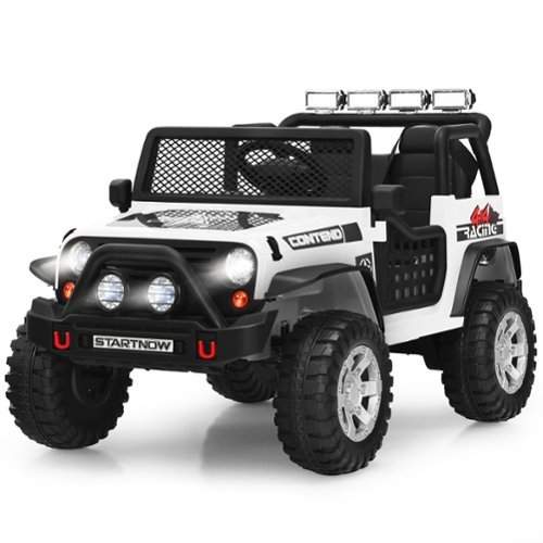 Costway - 12V Kids Ride On Truck Remote Control Electric Car with Lights&Music - White-Front_Standard 