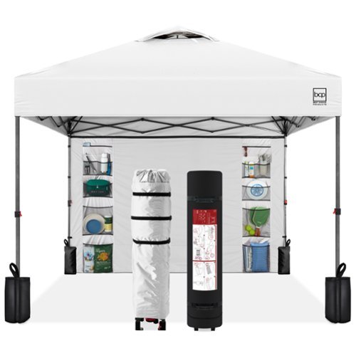 Best Choice Products - 10x10ft Easy Setup Pop Up Canopy, Portable Tent w/ Side Wall, 1-Button Push, Case - White-Front_Standard 