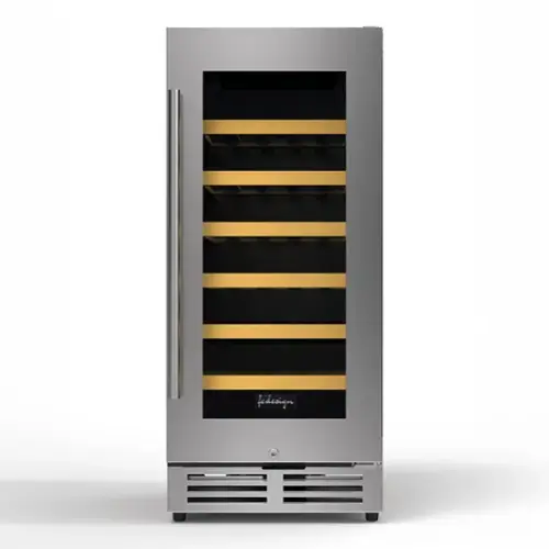 Front. FC Design - FC Design 15 Inch Single Zone Wine Cooler - 33 Bottles Stainless Steel Wine Cellar With Lock - Silver.