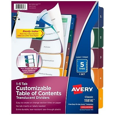Avery - Ready Index Table of Contents Plastic Dividers, 1-5 Tabs, Multicolor - Translucent Multicolor-Front_Standard 