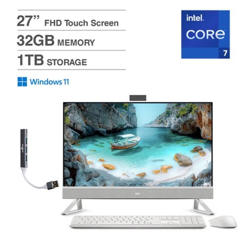 Dell - 27 All-in-One 27 FHD (Intel Core 7 150U, 32GB DDR5, 1TB SSD, GeForce MX570 A, Win 11 Home) w/USB Hub - White-Front_Standard 